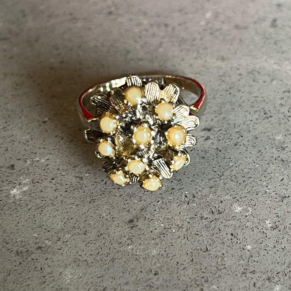 Vintage 18K Seed Pearl Cluster Ring 18K GF 60s-70s size 7 - Picture 7 of 11